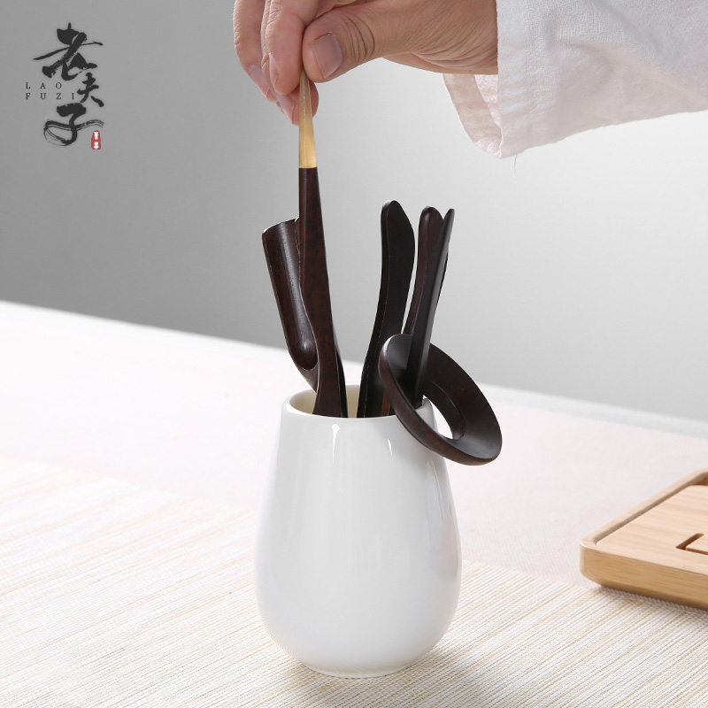 White porcelain tea six gentleman 's suit kung fu tea accessories household ebony ChaGa teaspoon of tea art combination furnishing articles