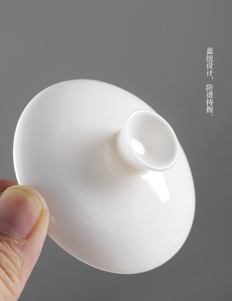 Covered bowl bowl tea cups heat - resistant dehua white porcelain ceramic tea bowl size three use hand grasp pot of household