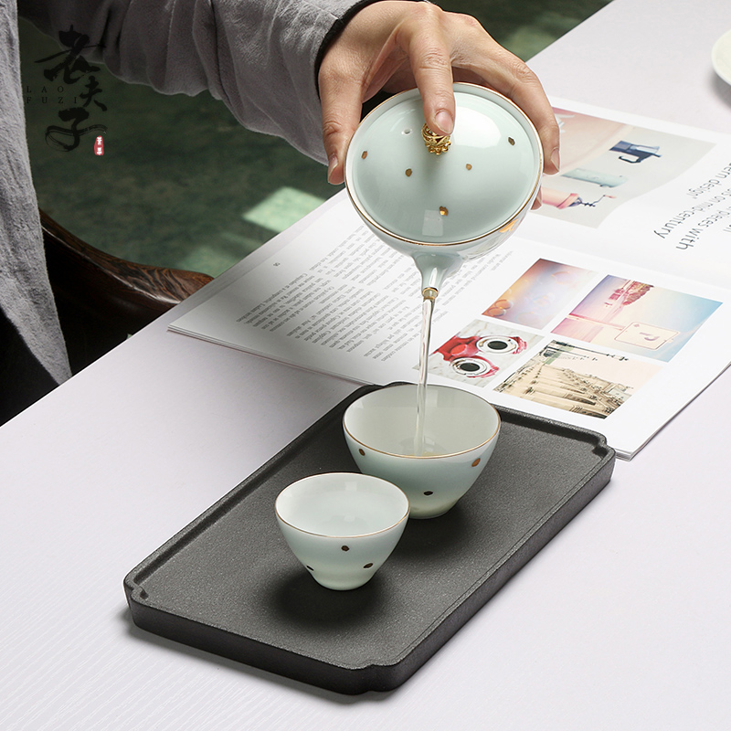 Travel kung fu tea set suit portable crack ceramic filter cups a pot of two cups of vehicle Travel teapot