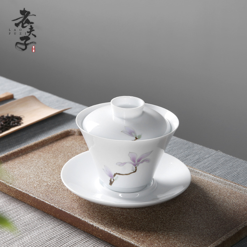 Tureen ceramic thin foetus hand - made three cups to large kung fu tea bowl to manually make tea cups, hand grasp pot