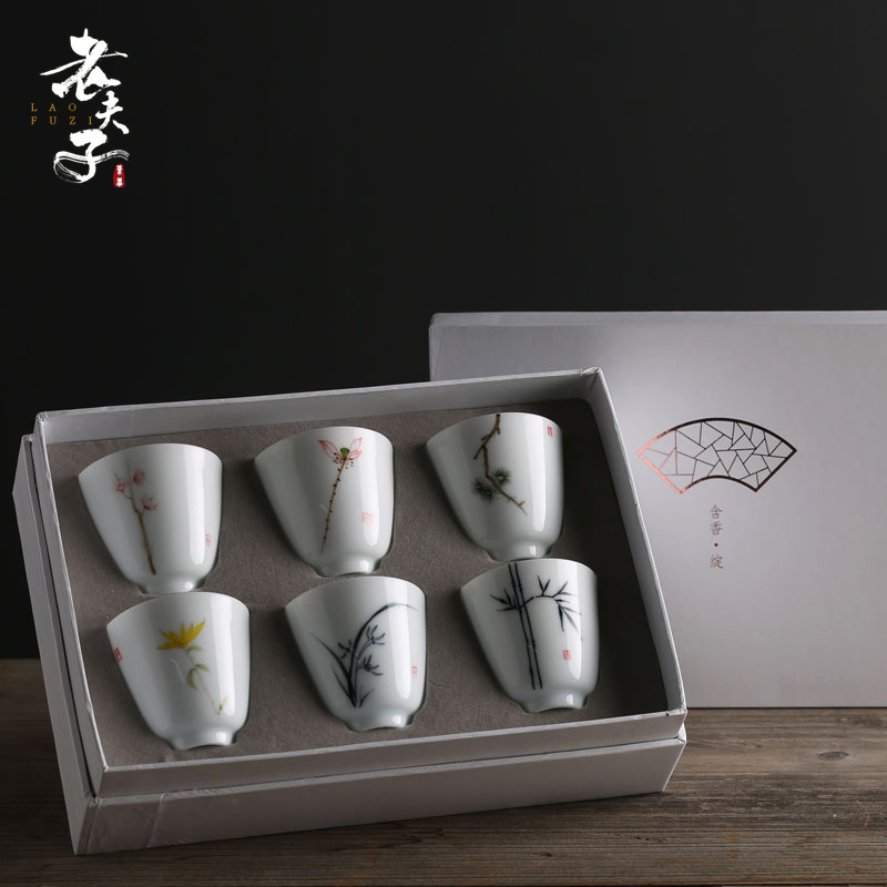 The professor hand - made teacup of a complete set of sample tea cup single cup white porcelain ceramic thin foetus pu 'er individual cup of kung fu tea set