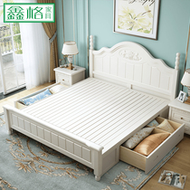 American wood bed 1 8 meters double modern minimalist 1 5 meters bed in the master bedroom nuptial bed Korean white American furniture