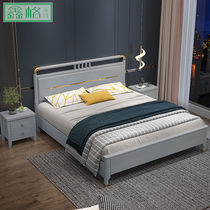 Solid wood double bed 1 8 meters modern simple master bedroom wedding bed net red single bed 1 5 high box storage bed frame