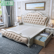European bed double bed full solid wood bed master bed wedding bed luxurious leather big bed 1 8 m 1 5 white princess bed