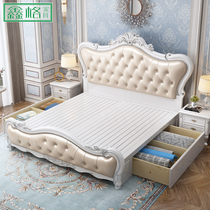 European bed double bed master bed wedding bed luxurious leather big bed full solid wood bed 18 meters 1 5 white princess bed