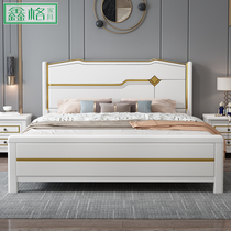 All wood bed 1 8 meters American light luxury double master bedroom White 1 5m high Box storage modern minimalist wedding bed