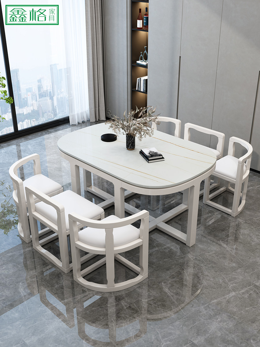 Rock slab light luxury dining table and chair combination home marble small apartment modern simple rectangular 6 in 1 invisible dining table