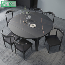 Solid Wood Rock board dining table and chair combination modern simple household dining table retractable folding small apartment marble round table