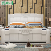 Full solid wood bed 1 8 white master bedroom modern simple double bed 1 5 storage high box oak Chinese wedding bed