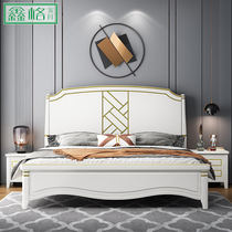 Light luxury full wood bed 1 8 meters modern minimalist American double master bedroom White 1 5m high Box storage wedding bed
