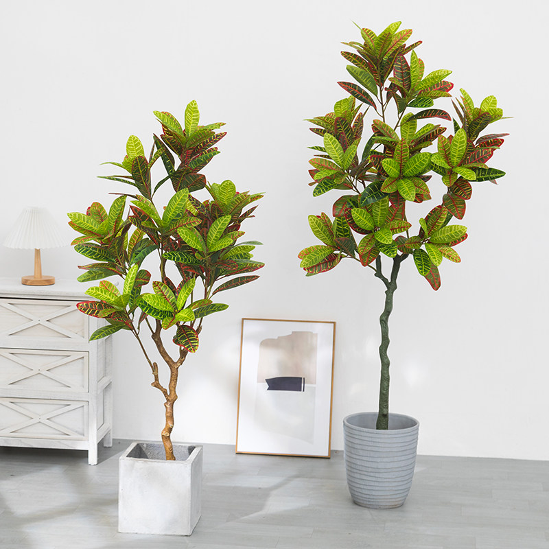 Simulation green planting discoloration wood potted gold leaf bone-colored leaf bonsai indoor floor swinging piece with scenery green plant sprinkled with golden banyan-Taobao