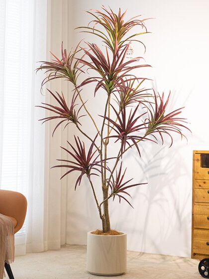 Nordic ins Style Artificial Green Plant Dragon Blood Tree Millennium Tree Fake Green Plant Potted Multi-Head Indoor Floor Decoration for Living Room