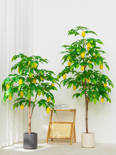 Simulated Green Plant Lemon Tree Potted Fruit Artificial Green Plant Decoration for Living Room Large Indoor Floor-Standing Plant Ornament