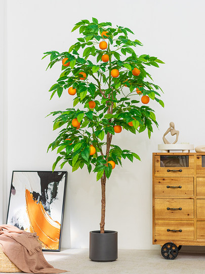 Simulated Green Plant Lemon Tree Potted Fruit Artificial Green Plant Decoration for Living Room Large Indoor Floor-Standing Plant Ornament