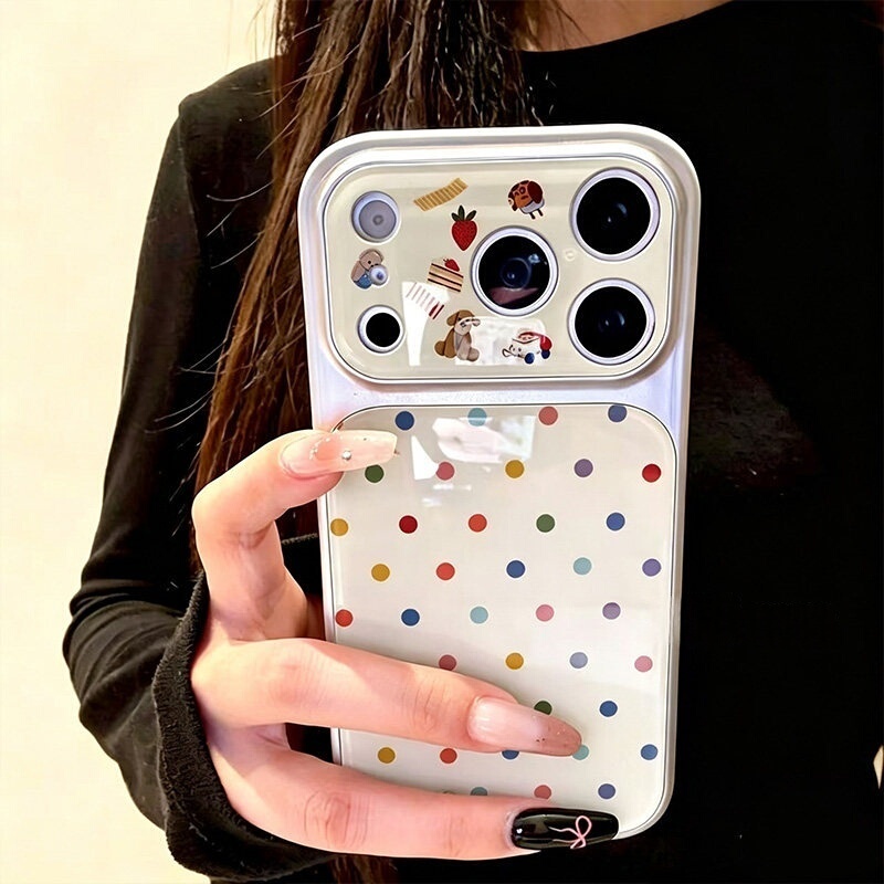 Suitable for Apple 17 Pro Max Phone Case, New 2026 Colorful Polka Dot Plush iPhone 16 Pro Max Full Coverage Large Window 15 Pro High-End Feel 14 Plus Cartoon 13 Super Popular Air Case