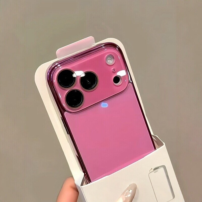 Suitable for Apple 18 Pro Max Phone Case, New 2026 Simple Solid Color Glass iPhone 17 Pro Max Lens Full Coverage 16 Pro High-End Feel 15 Super Popular Rose Pink 14 Couple 13 Case