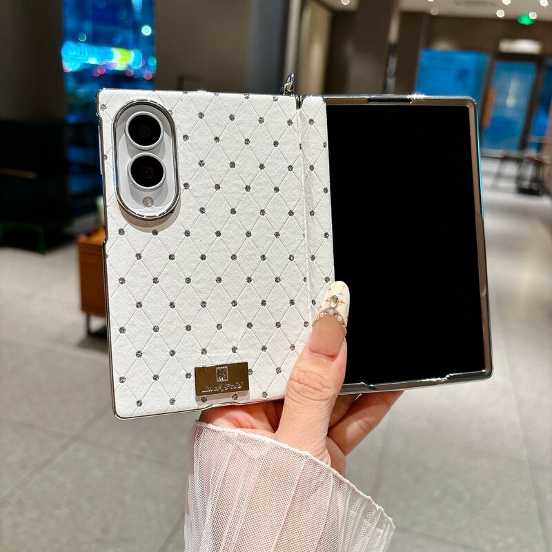 Suitable for Samsung Galaxy Zfold8Wide Phone Case, New 2026 Diamond-Studded Chanel-Style Wide Foldable Zfold8 Full-Cover Lens Shell, Light Luxury High-End Feel with Lanyard, Unisex Protective Case