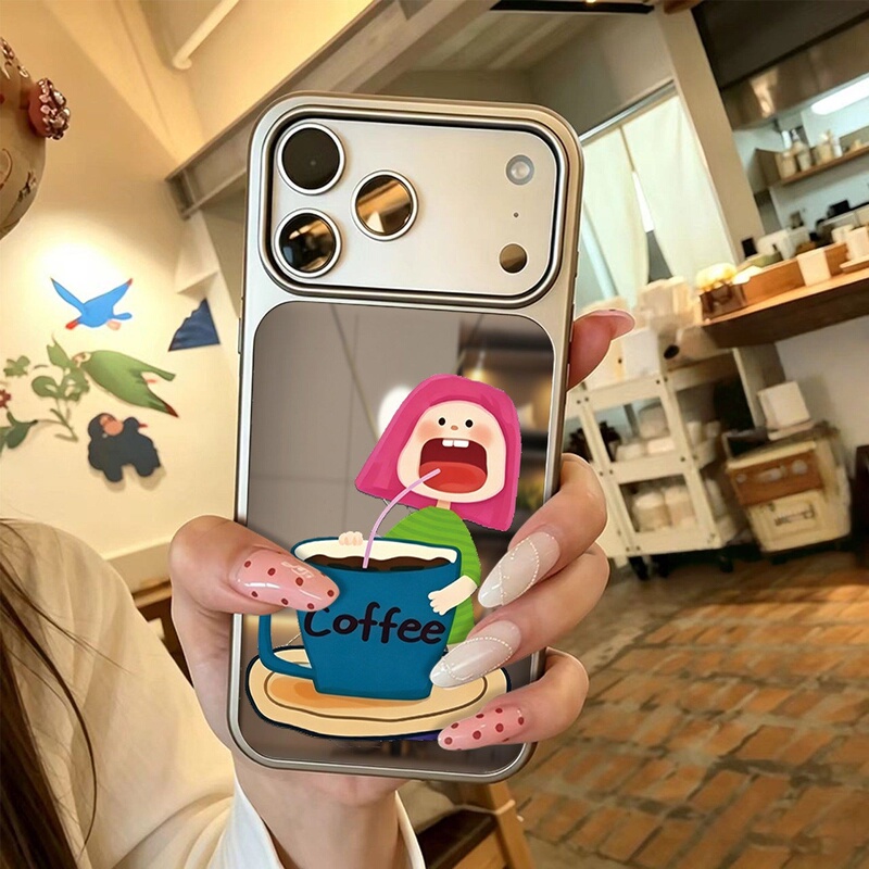 Suitable for Apple 18Promax Mobile Phone Case, New 2026 Cartoon Coffee Girl Iphone17Promax Full-Cover Mirror Case, 16Pro Magnetic Suction, 15 Niche High-End Style, 14 Super Nice-Looking Air Case