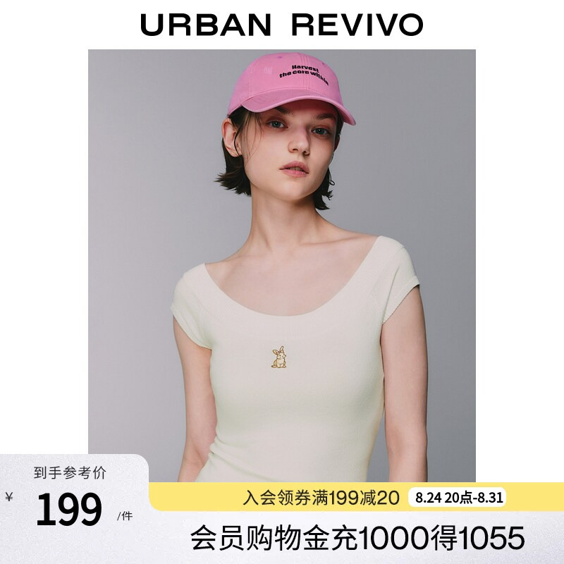 Ur2026 Autumn New Women's Casual Off-Shoulder Ribbed Rabbit Embroidered Knit Sweater Uyy960078