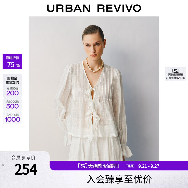 Ur2026 Autumn New Women's Casual Embroidered Ruffle Plaid Long Sleeve Open Front Shirt Uwh260120 Ur2026 Autumn New Women's Casual Embroidered Ruffle Plaid Long Sleeve Open Front Shirt Uwh260120