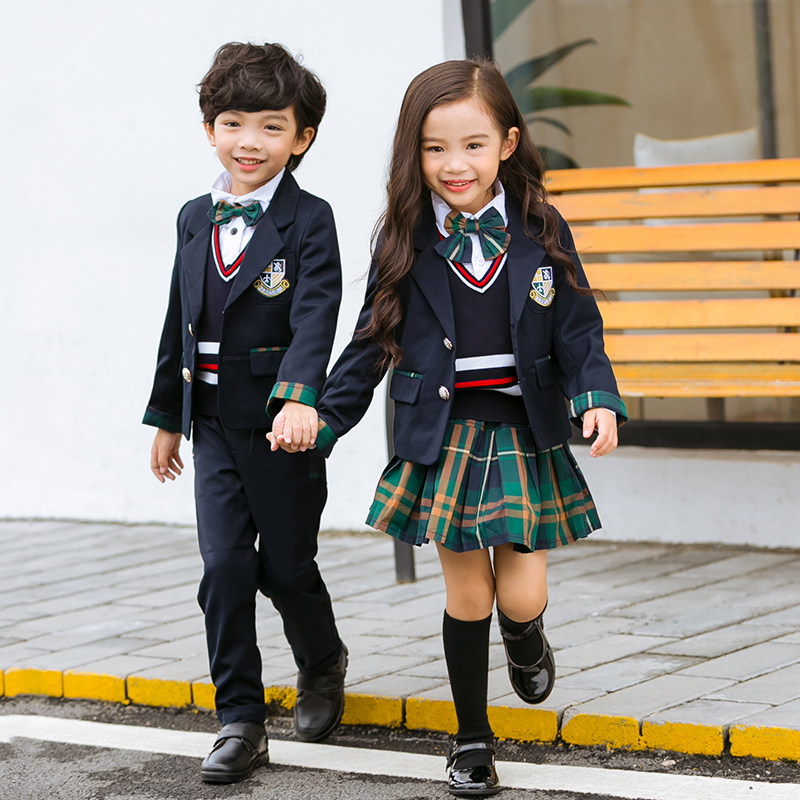 Kindergarten garden suit spring and autumn dress three pieces of English wind school uniform for children's clothing suit in autumn