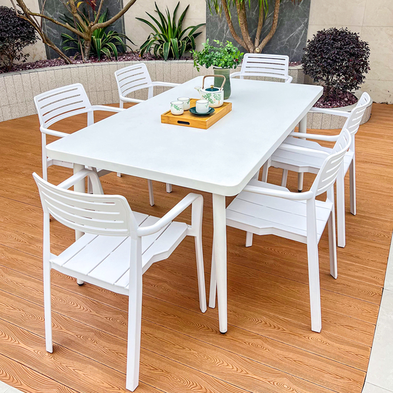 Mojia Outdoor Tables and Chairs, White Milk Tea Shop, Simple Terrace, Aluminum Alloy Courtyard, Open-Air Outdoor Leisure Folding Long Table