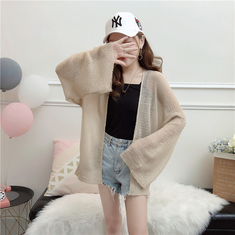 Hồng Kông hương vị retro chic phong cách lười lỏng lỏng phần dài tay áo len mùa hè hoang dã mỏng kem chống nắng quần áo cardigan phụ nữ áo cardigan nữ hàn quốc