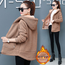 Lamb coat women autumn and winter plus velvet padded medium length 2021 New Korean version of loose sweater Joker coat