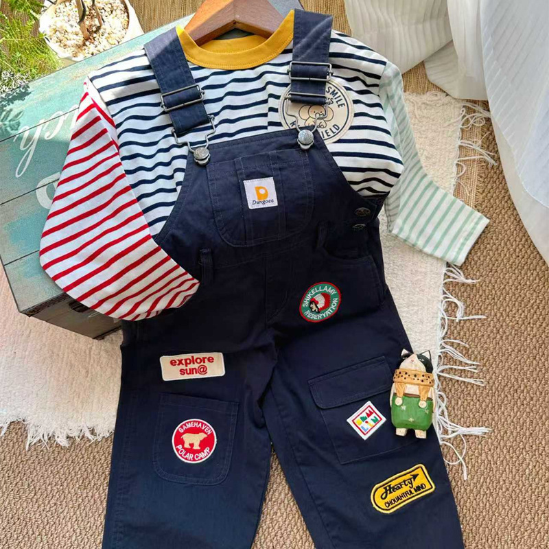 Japanese In-Stock Children's Retro Overalls 25 New Styles Spring and Autumn Boys and Girls Baby Badge Stylish Casual Jumpsuit Pants