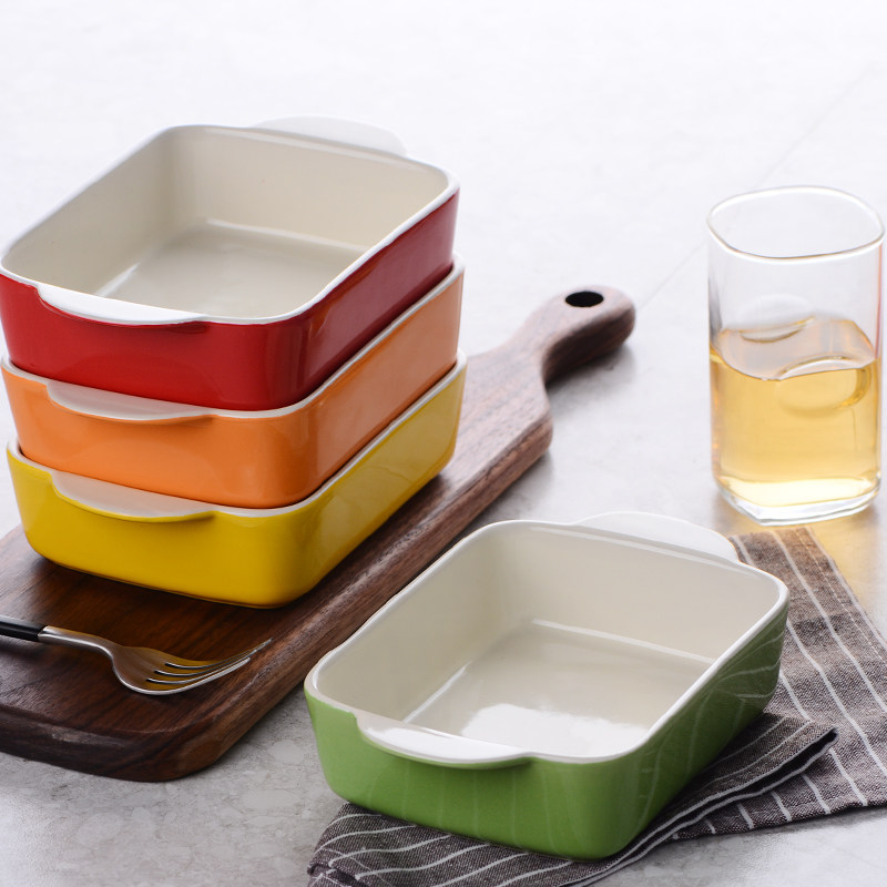 Quartet bi-ear ceramic baking plate Italian dish toaster ceramic baking utensils multi-color optional single