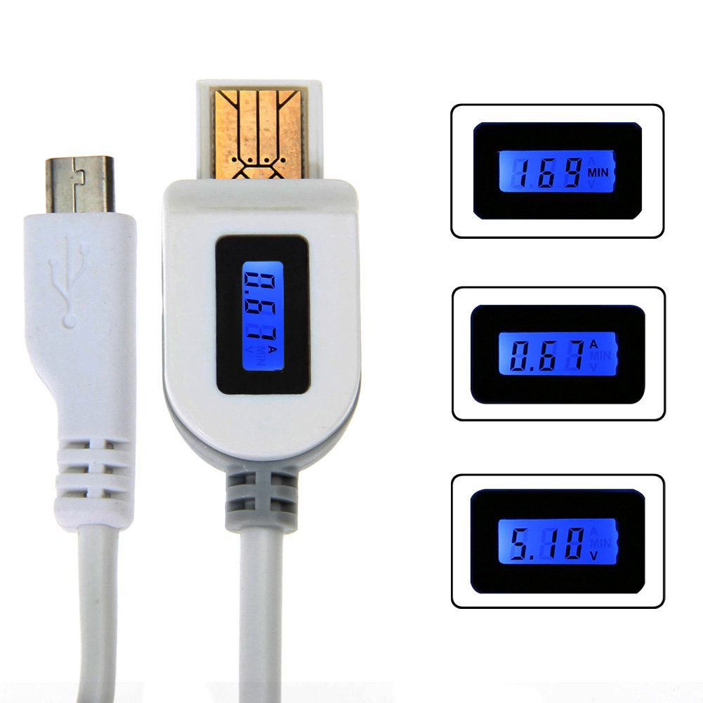 LCD Indicator Micro USB Data Sync Charging Cable Current Vol