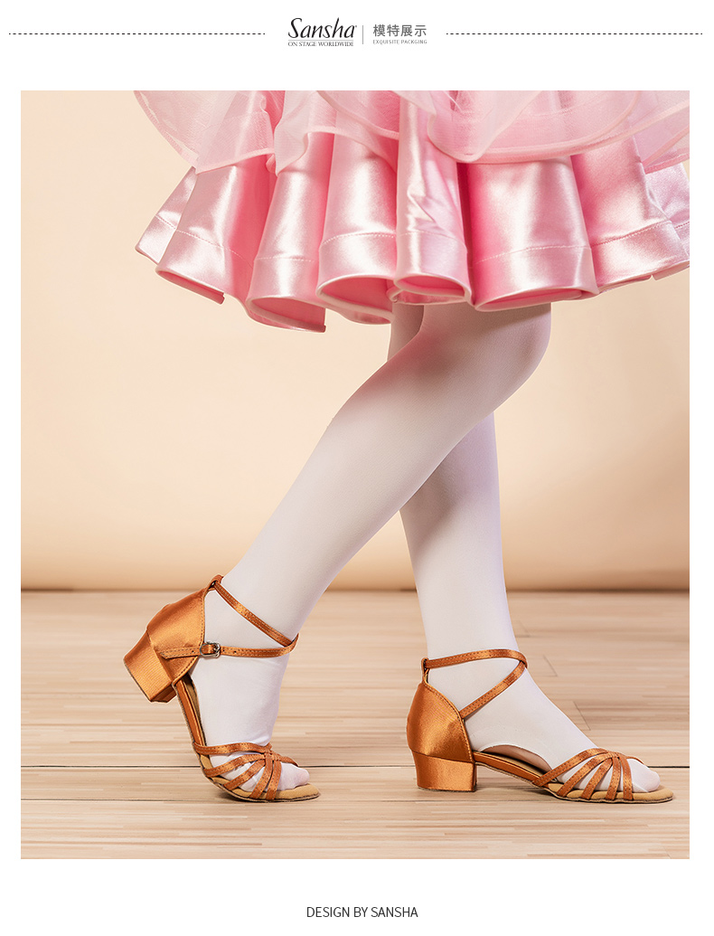 Sansha France Sansha children Giày khiêu vũ Latin khiêu vũ khiêu vũ Lombardha satin giày gót thấp - Khiêu vũ / Thể dục nhịp điệu / Thể dục dụng cụ giày khiêu vũ nữ cao cấp