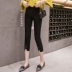 Mùa hè 2019 phiên bản Hàn Quốc của quần lửng đen đinh tán Quần legging nữ mặc quần mỏng phần quần quần mỏng đã mỏng - Quần tây thường quần nữ Quần tây thường