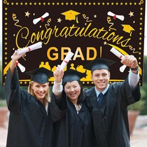 University graduation party background wall creative hanging decoration doctoral hat pull flower pennant Thank you banquet scene layout