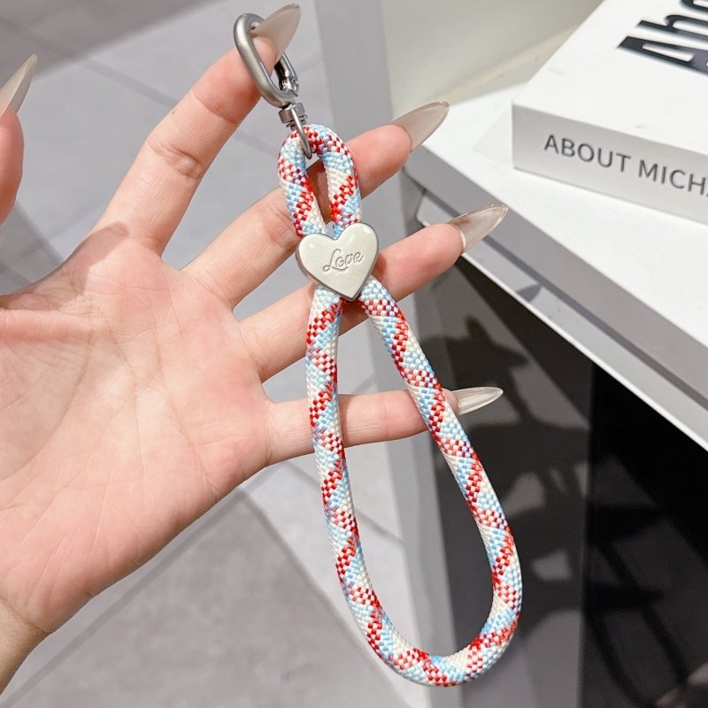 8mm Heart-Shaped Phone Lanyard Wrist Strap Short Hanging Rope High-End Chain Hand Strap Phone Chain Keychain Versatile