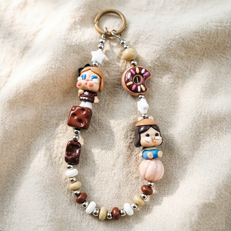 Donut Crying Baby Phone Lanyard Beaded Phone Chain Bag Ccd Camera Pendant Decoration Cute Durable Portable