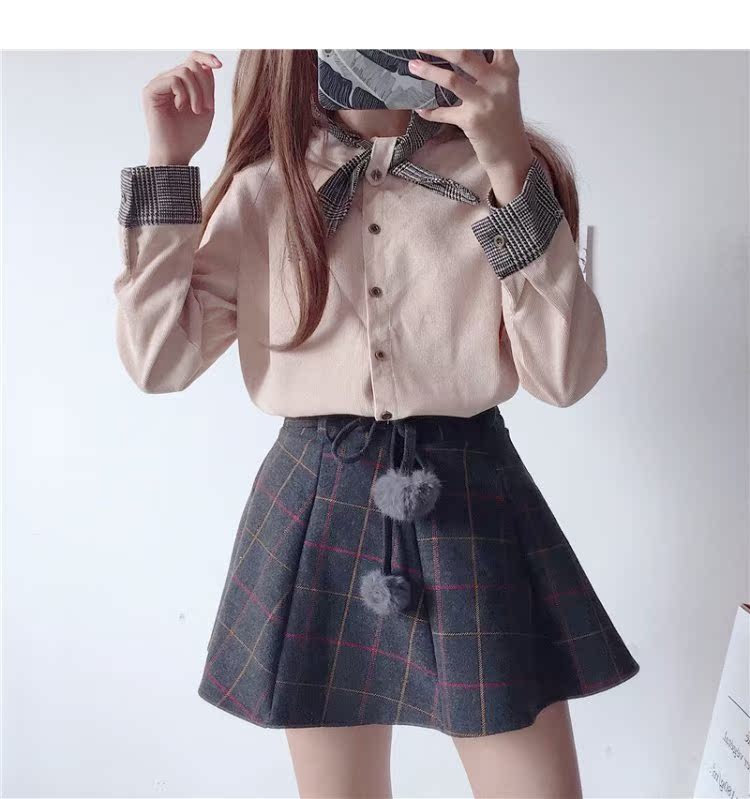 Mùa thu đông của phụ nữ phiên bản Hàn Quốc mới của khí chất nhỏ tươi mới thắt nơ thắt nơ áo sơ mi vải nhung dài tay áo sơ mi áo sơ mi trắng nữ công sở