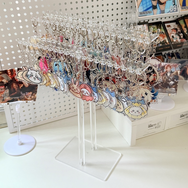 Keychain Display Stand Desktop Figurine Phone Chain Pendant Ring Storage Box Acrylic Small Ornament Organizer Transparent