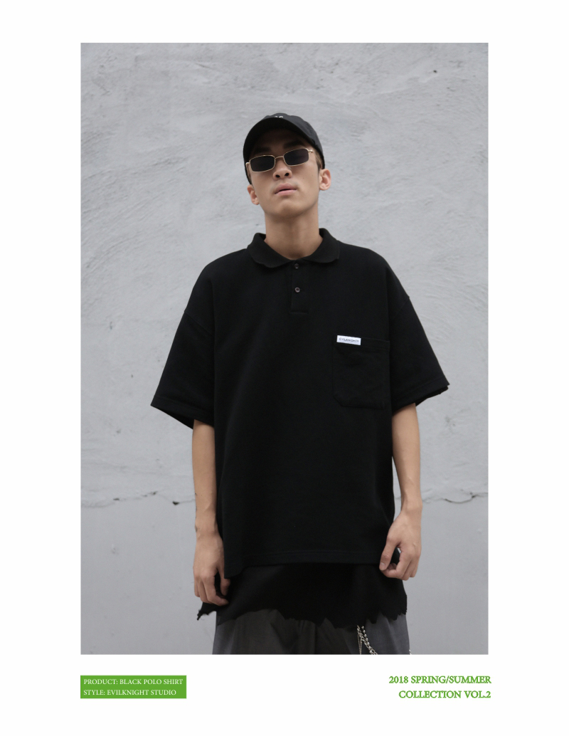 EVILKNIGHT 18ss mới nguyên thủy cotton tổng hợp đen polo lỏng tay áo ngắn áo polo
