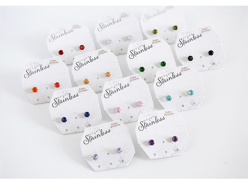 耳钉男女彩色锆石免摘耳骨钉超闪12色钻4mm小巧养耳洞耳饰详情3