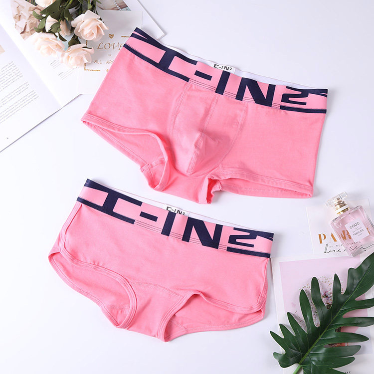 Couple underwear pure cotton men's and women's flat angle pink sexy comfortable breathable hip crotch double layer low waist suit