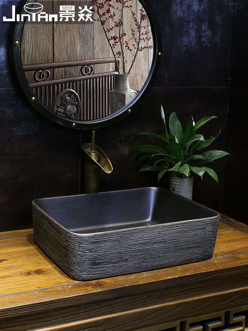 Jingyan Black antique art table basin Rectangular ceramic wash basin Vintage basin Household table wash basin