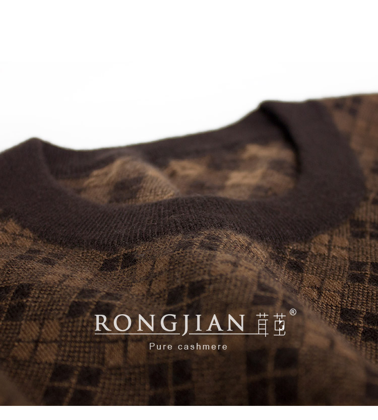Áo len cashmere của Worsted nam cổ tròn trung niên nam đích thực dày nhỏ lưới nhỏ mùa thu và mùa đông áo len jacquard - Áo len Cashmere áo hoodie cặp