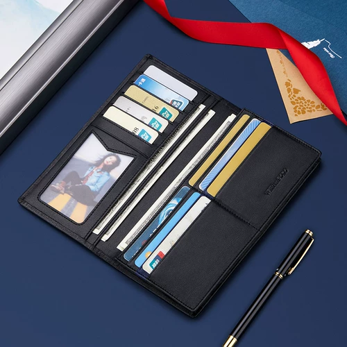 Длинный ультратонкий вместительный и большой бумажник, из натуральной кожи