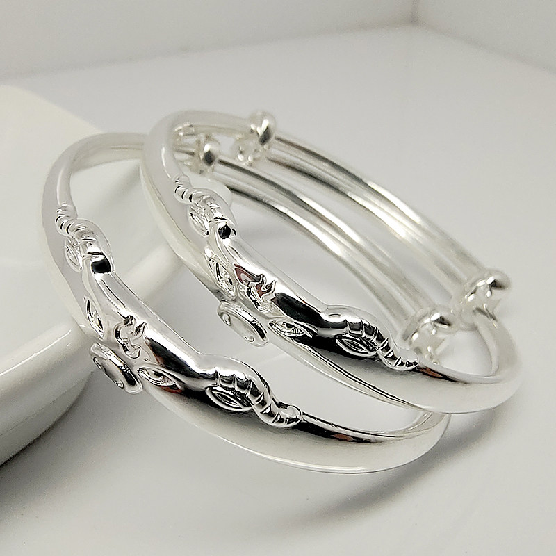 Bull Gas Flush Baby Silver Bracelet 999 Foot Silver Kid Silver Bracelet Silver Snowflake Silver Raw Xiao Niu Children
