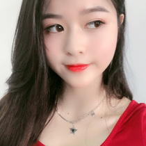 Japanese and Korean hip hop womens silver necklace 925 silver punk five pointed star pendant set chain asymmetric niche personality men