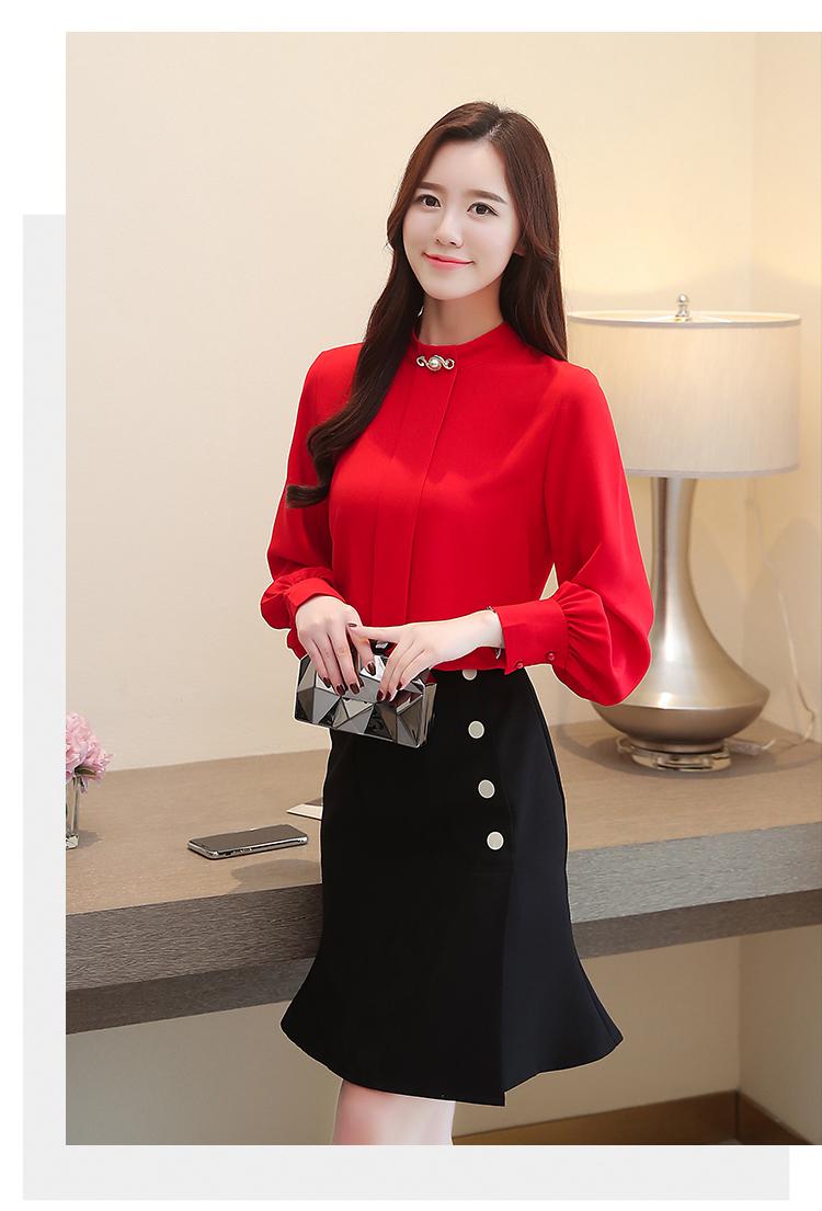 Áo phông mùa thu 2018 size rộng cho nữ rộng rãi Áo sơ mi cổ bẻ sơ mi cổ áo sơ mi nữ tay dài hoang dã áo sweater nữ