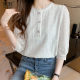 White lace top women's 2023 summer new hollow out thin western style shirt French temperament three quarter sleeve shirt