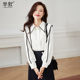 2023 spring new design sense niche fashion Hepburn style shirt age reduction western style white thin top women's long sleeves