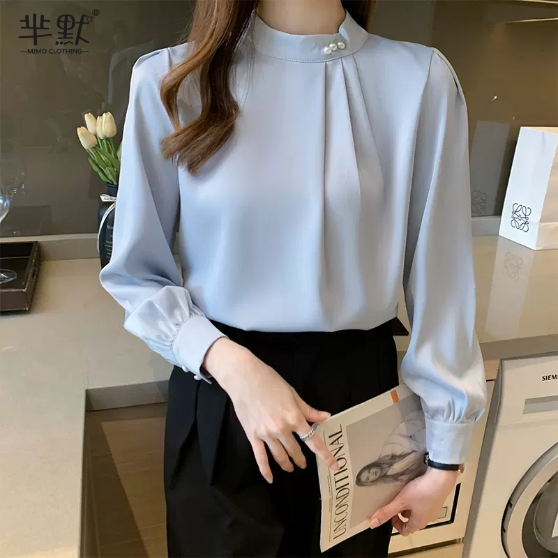 Spring, Autumn and Winter Chiffon Solid Color Women's Shirt 2026 New Fashion Stylish Base Shirt Long-Sleeve Top